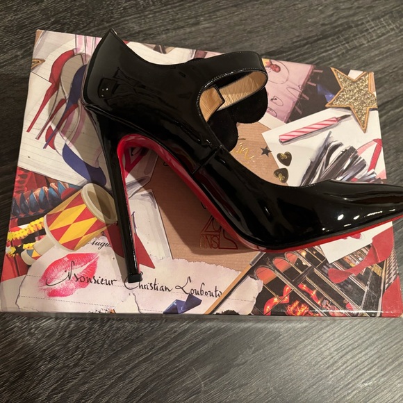Christian Louboutin 20th Anniversary Pensee Black Patent Leather & Suede Heels - Picture 7 of 16